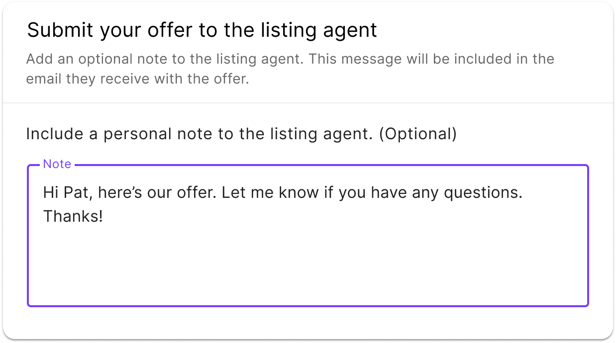 submitting the offer to the listing agent in the jointly offer management platform
