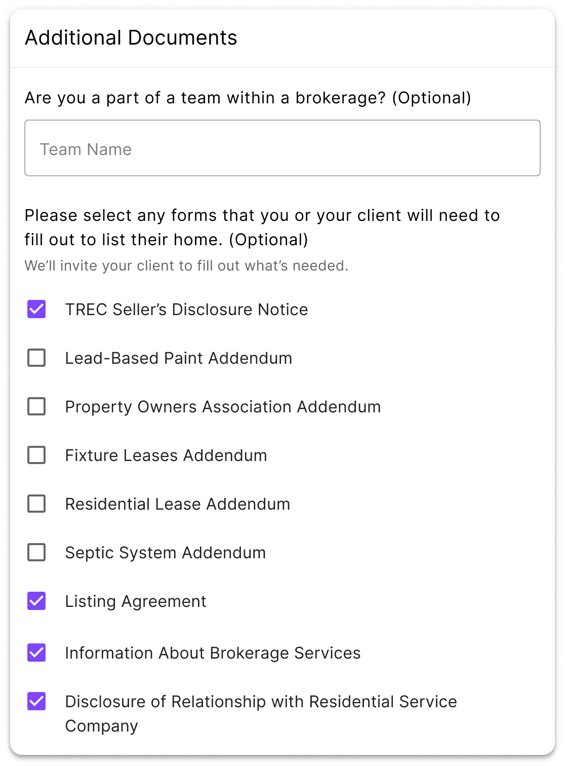 select additional documents for listing