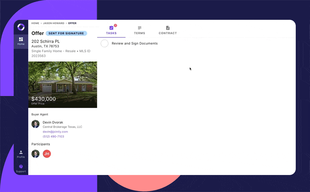 Client reviewing and signing offer documents in Jointly